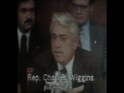 SYND 27 7 74 REPRESENTATIVE, CHARLES WIGGINS SPEAKS  THE PUBLIC HEARINGS OF THE HOUSE JUDICIARY COMMITTEE News Clip
