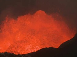 Volcanic gas streams from lava lake at night, Marum Volcano, Ambrym Island, Vanuatu Stock Footage