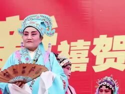 MS TS TD Chinese folk artists performing traditional opera at temple fair to celebrate chinese spring festival  AUDIO  / xi'an, shaanxi, china Stock Footage