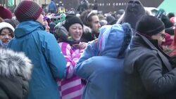 Thousands of  revelers lined up in New York's Times Square in hopes of getting a prime spot for the annual New Year's Eve ball drop.  Tourists and New Yorkers alike dressed for the worst with temperatures expected to drop into the 20s. (Dec. 31) Instructional Video