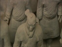 Pan left, high angle, Terracotta Warriors, Museum of Qin, Xian, China Stock Footage