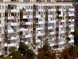 MS PAN View of Apartment building / Bucharest, Romania Stock Footage