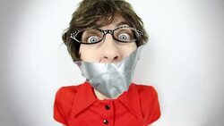 Fisheye Video Geeky Woman Taped Mouth Stock Footage