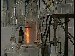 MS Distillation in glass lab equipment Stock Footage