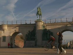MS Leopold II monument at waterfront / Ostend, Flanders, Belgium Stock Footage