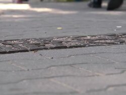 CU Ghetto line on the pedestrian way Stock Footage