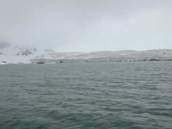 Ðpproaching the impressive Esmark glacier in the Bay of Ymer, Isfjorden, Spitsbergen, Svalbard archipelago Stock Footage