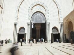 MS T/L People entering in Hassan II Mosque for Friday prayers / Casablanca, Morocco Stock Footage