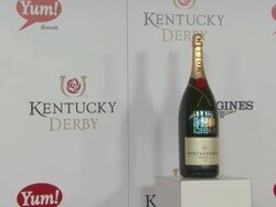 ATMOSPHERE - signage at  Moet & Chandon Toasts The 139th Kentucky Derby Stock Footage