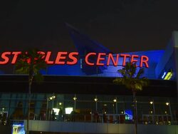 MS, LA, Staples Center at night, Los Angeles, California, USA, Stock Footage