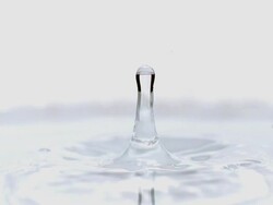 MS SLO MO Droplet falling into Water against White Background / vieux pont en auge, Normandy, France Stock Footage