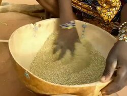 CU, Woman mixing millet grain in bowl, mid section, Niamey, Niger Stock Footage