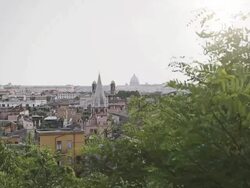Rome domes and skyline from Pincio Hill Stock Footage