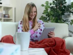 HD DOLLY: Happy Young Woman Having A Cold Stock Footage