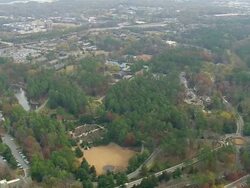 WS AERIAL View of Sarah P Duke Gardens with city / North Carolina, United States Stock Footage
