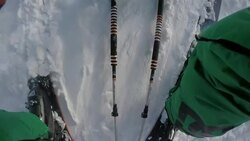 POV of a young man skier skiing on a snow covered mountain. - Slow Motion Stock Footage