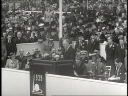U.S. President Franklin D. Roosevelt makes a speech to dedicate the 1939 World's Fair in Flushing Meadows, Queens, New York City. News Clip