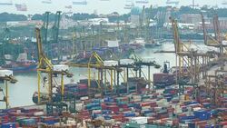 Time-Lapse shipping port cargo at singapore city Stock Footage