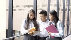 High school friends taking a selfie at school Stock Footage