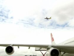 WS ZI TS View of plane flying over / Lisbon, Portugal   Stock Footage