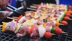 BBQ barbecue,on the road in Thailand Stock Footage