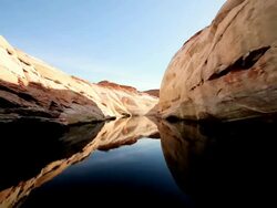 MS POV Mirror reflections in water of Lake  showing dropping change in climate / ARIZONA,United States Stock Footage