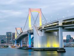 HD Time-lapse: Tokyo Rainbow bringe at dusk Stock Footage