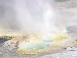 MS AERIAL Shot of hot water fountain group at Yellowstone National Park / Wyoming, United States Stock Footage
