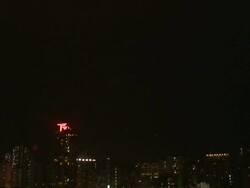 Lightning streaks across night sky during severe thunderstorm, Hong Kong Stock Footage