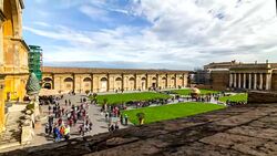 General view Timelapse of inner yard of the Vatican Museum. Rome, Italy. April, 2016. Stock Footage