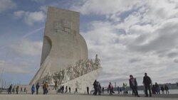 Lisbon Monument to the Discoveries Statue Stock Footage