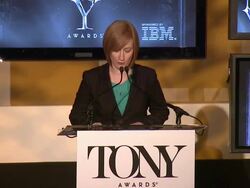 SPEECH - Heather Hitchens, Executive Director of The American Theatre Wing invites the audience to log onto tonyawards.com, on what is new this year on the site  Stock Footage