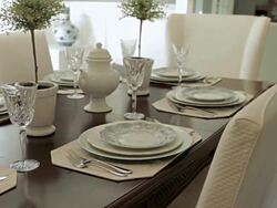 MS PAN Shot of dinning table ins tylish home / Lake Oswego, Oregon, United States Stock Footage