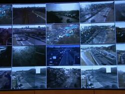 A surveillance monitor tracks traffic activity in New York City. Stock Footage