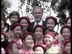 WRAP Bush visits stock exchange, Pasteur Institute, vox pops; ADDS ceremonial dance News Clip