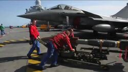 Scenes from on board French aircraft carrier, planes take off News Clip