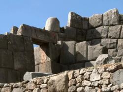 MS PAN Massive stone wall of Inca fortress at Sacsayhuaman / Cuzco, Peru Stock Footage