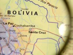 Magnifying glass over Bolivia map Stock Footage
