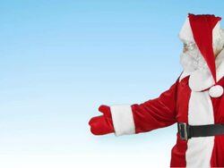 Santa Claus shows 3 objects- copy space Stock Footage