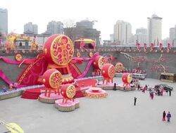 WS Chinese Lantern Festival celebrations of ancient city wall/xian,shaanxi,china Stock Footage