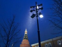 View of Arsenalnaya tower of Moscow Kremlin at night Stock Footage