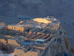  WS AERIAL Place at top of mountain / Masada, Sourn Judea Desert, Israel  Stock Footage