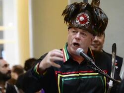 First Nations Leader speaking in the Toronto Pan Am Games Flame Welcoming Ceremony Stock Footage