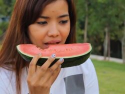 Girl with watermelon Stock Footage