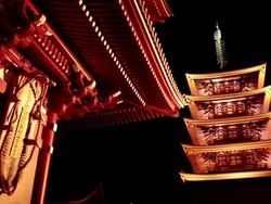MS Shot of Senso ji temple at night / Asakusa, Tokyo, Japan Stock Footage