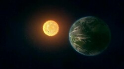 A solar blast engulfs a planet and surges toward and engulfs the Earth. Stock Footage