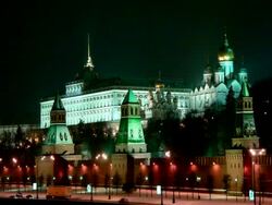 Russia, Moscow, Kremlin. Night traffic. Winter, it is snowing. Stock Footage