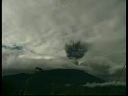 WA grey smoke and ash cloud rising quickly upwards from crater, Mount Tunguragua, Ecuador Stock Footage
