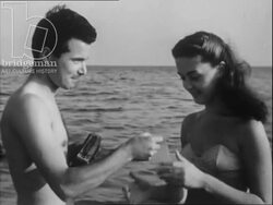 Couple on the beach taking photographs. France, 1955 Stock Footage