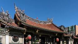 Wide shot people walking around the front of Lungshan Temple / Taipei, Taiwan Stock Footage